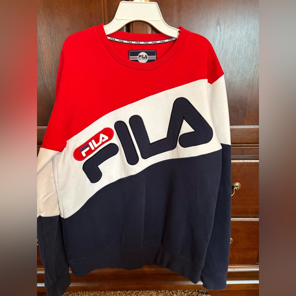 Fila Red and White Crewneck Sweater